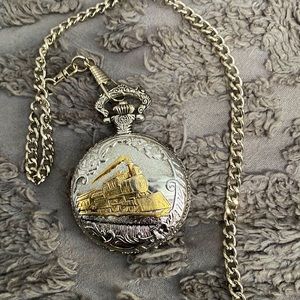 Quartz Silver & Gold Unisex Train Pocket Watch